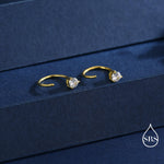 CZ Huggie Hoop Threader Earrings in Sterling Silver, 3mm Three Prong, Gold or Silver, Half Hoop Earrings, Pull Through Open Hoops