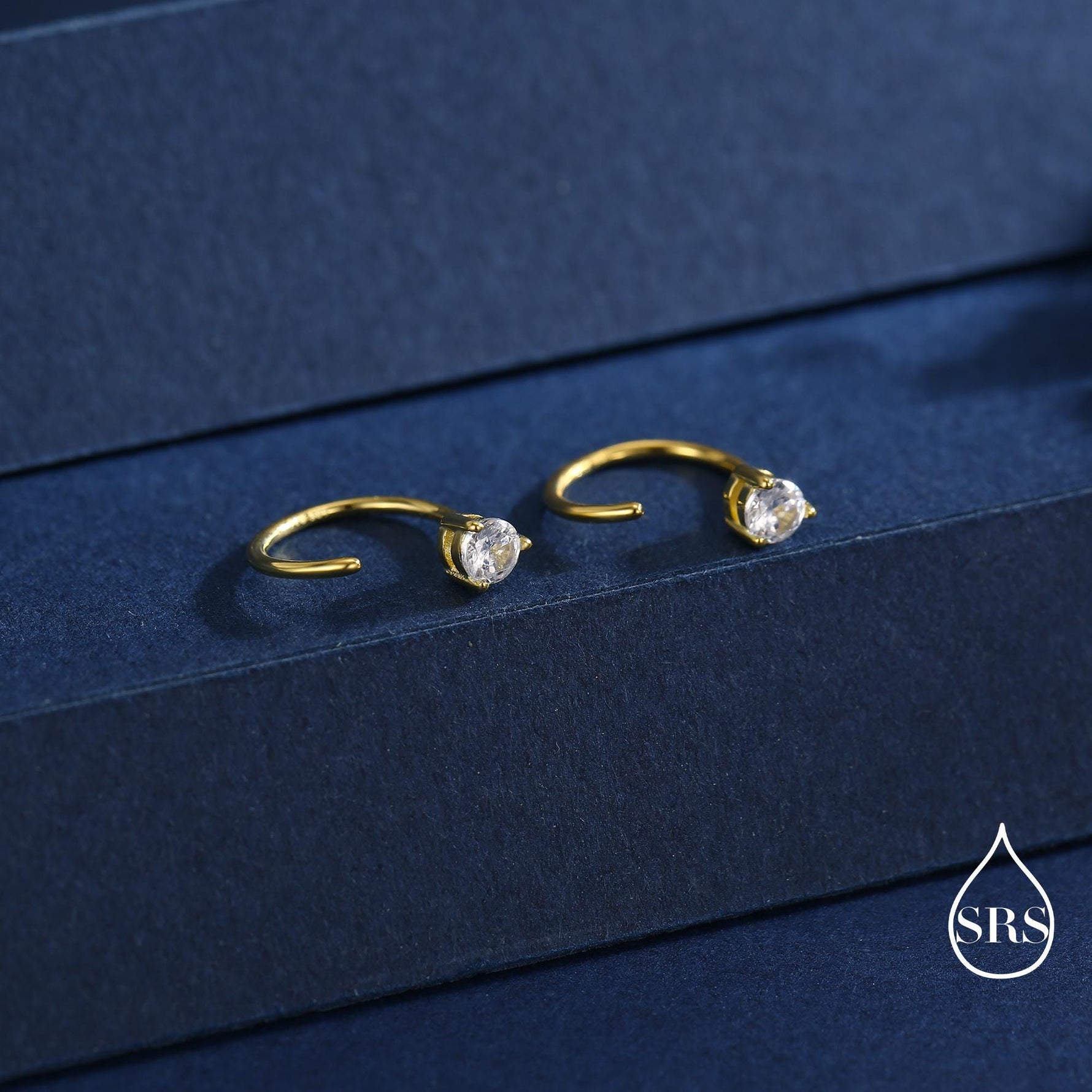 CZ Huggie Hoop Threader Earrings in Sterling Silver, 3mm Three Prong, Gold or Silver, Half Hoop Earrings, Pull Through Open Hoops