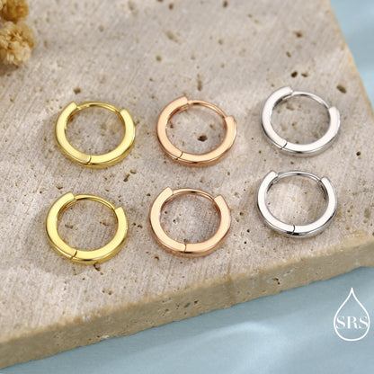 Minimalist Simple Huggie Hoop Earrings in Sterling Silver, Silver or Gold or Rose Gold Finish, Straight Edge Hoop Earrings
