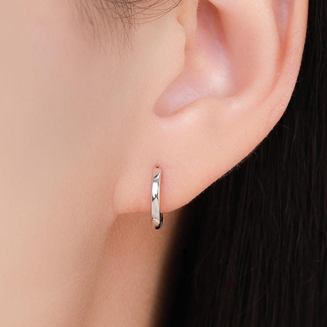 Skinny Huggie Hoops in Sterling Silver, Silver, Gold or Rose Gold, 8mm Hoops, Plain Hoop Earrings 8mm Hoops