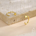 Extra Tiny Triangle Huggie Hoop Earrings in Sterling Silver, Open Hoop Pull-Through Threader Earrings, Half Hoops, Silver or Gold Finish