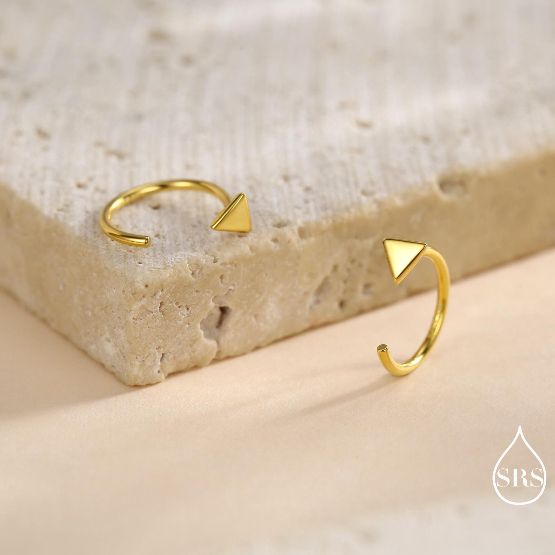 Extra Tiny Triangle Huggie Hoop Earrings in Sterling Silver, Open Hoop Pull-Through Threader Earrings, Half Hoops, Silver or Gold Finish