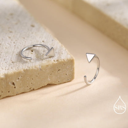 Extra Tiny Triangle Huggie Hoop Earrings in Sterling Silver, Open Hoop Pull-Through Threader Earrings, Half Hoops, Silver or Gold Finish
