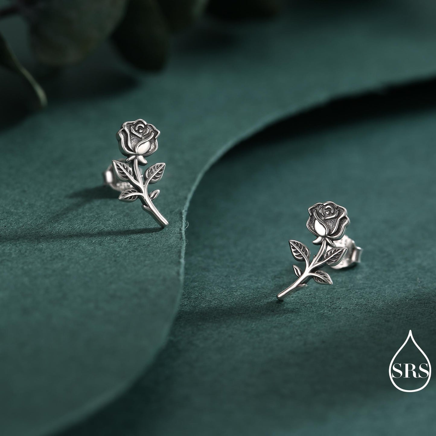 Oxidised Sterling Silver Rose Earrings, Silver, Gold or Rose Gold Finish, Rose Stud Earrings, Flower Blossom Earrings, Nature Inspired