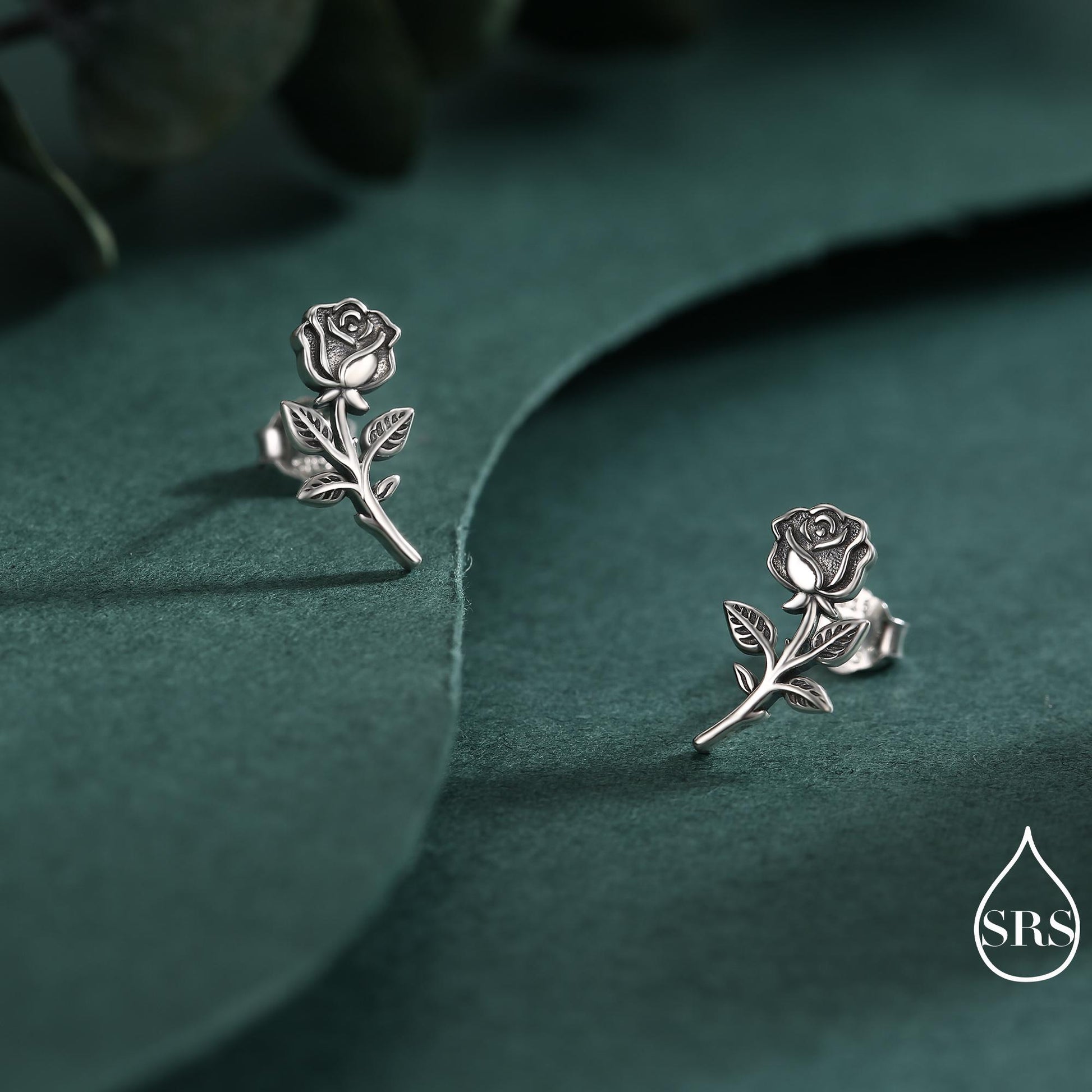 Oxidised Sterling Silver Rose Earrings, Silver, Gold or Rose Gold Finish, Rose Stud Earrings, Flower Blossom Earrings, Nature Inspired