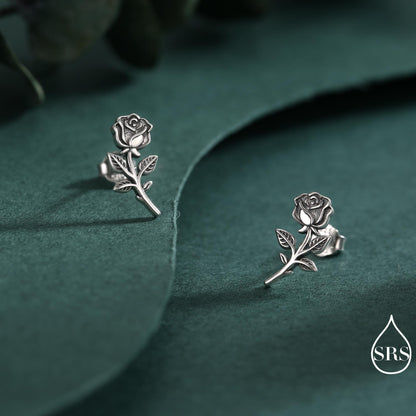 Oxidised Sterling Silver Rose Earrings, Silver, Gold or Rose Gold Finish, Rose Stud Earrings, Flower Blossom Earrings, Nature Inspired