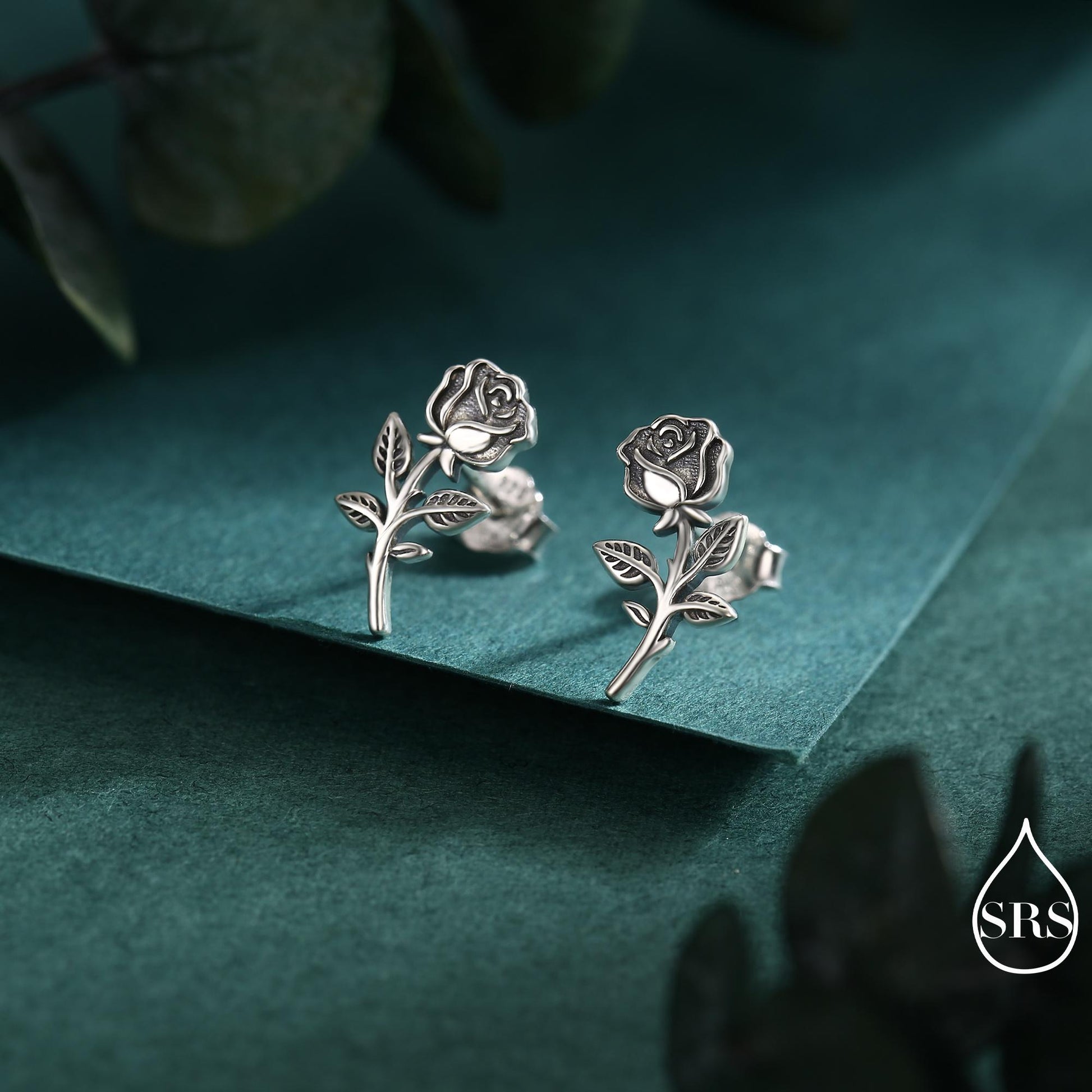 Oxidised Sterling Silver Rose Earrings, Silver, Gold or Rose Gold Finish, Rose Stud Earrings, Flower Blossom Earrings, Nature Inspired
