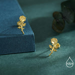 Oxidised Sterling Silver Rose Earrings, Silver, Gold or Rose Gold Finish, Rose Stud Earrings, Flower Blossom Earrings, Nature Inspired