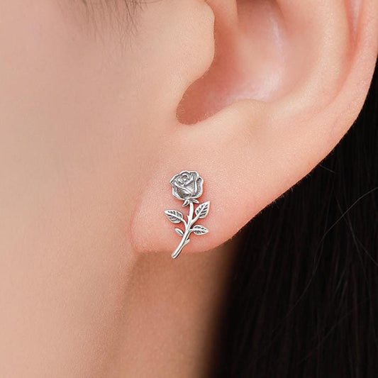 Oxidised Sterling Silver Rose Earrings, Silver, Gold or Rose Gold Finish, Rose Stud Earrings, Flower Blossom Earrings, Nature Inspired