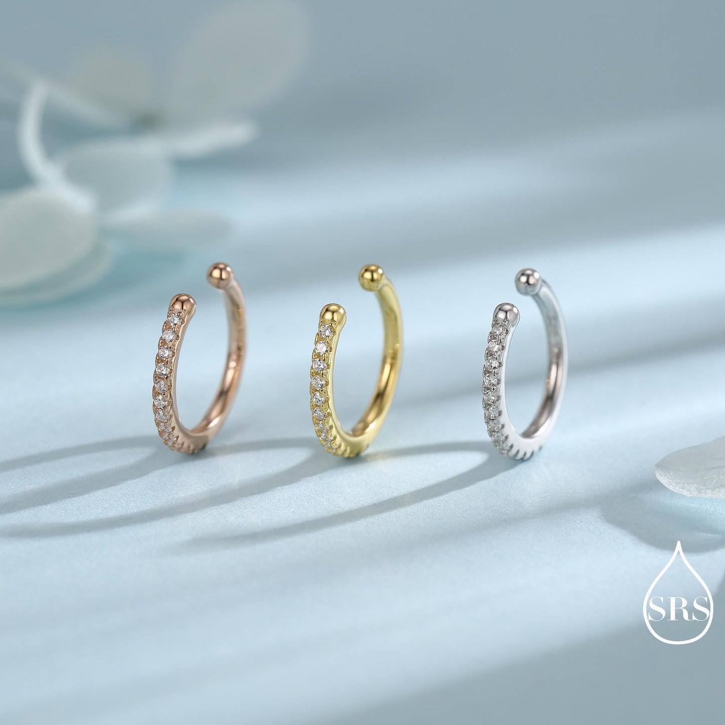 Sterling Silver CZ Ear Cuffs, No Piercing Earrings, Gold, Rose Gold or Silver Finish, For None-Pieced Earrings, Wrap Earrings