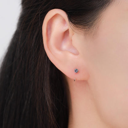 Mystic Topaz Crystal Huggie Hoop Threader Earrings in Sterling Silver, 3mm Three Prong, Gold or Silver, Pull Through Open Hoops