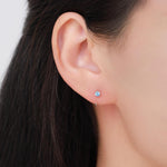 Aquamarine Blue CZ Crystal Huggie Hoop Earrings in Sterling Silver, 3mm Three Prong, Pull Through Open Hoops, March Birthstone