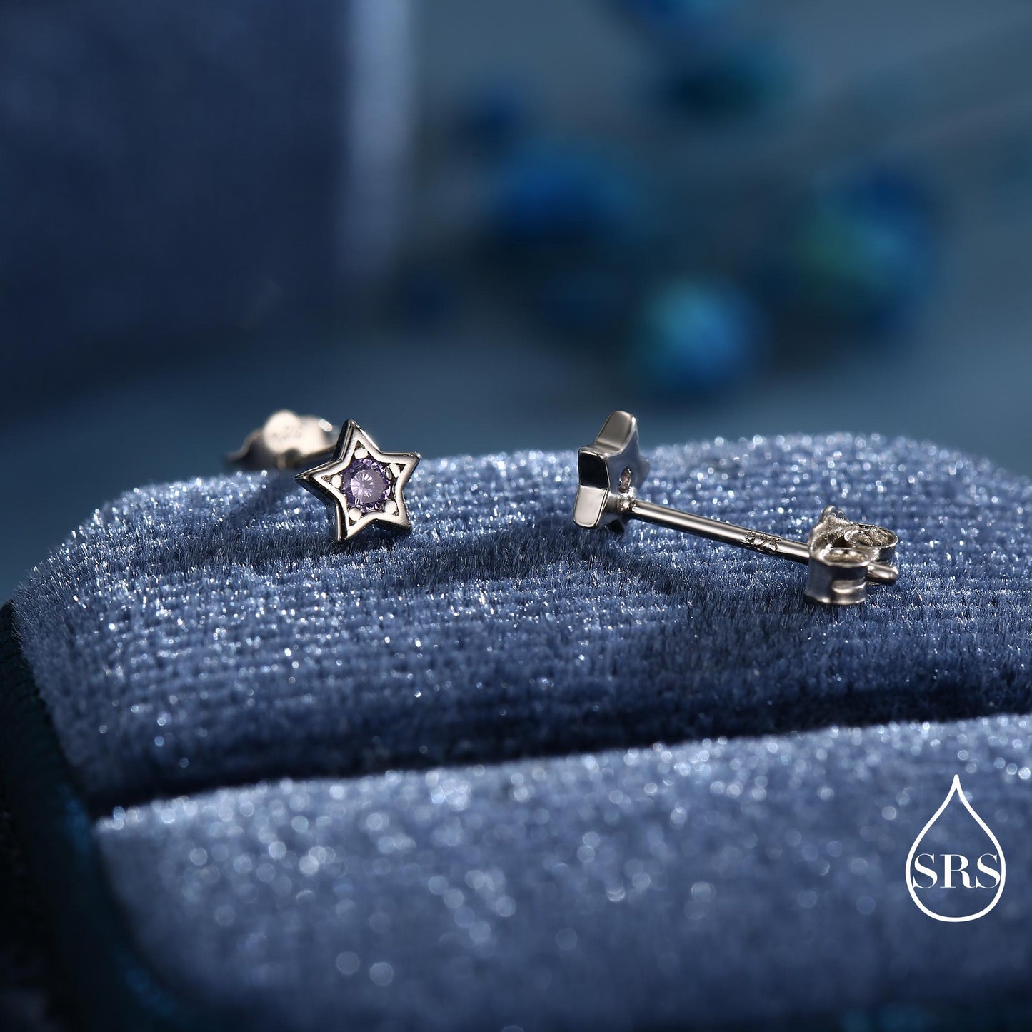 Tiny Amethyst Purple CZ Star Stud Earrings in Sterling Silver, Silver or Gold, Purple Crystal Star Earrings, Stacking Earrings