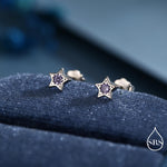 Tiny Amethyst Purple CZ Star Stud Earrings in Sterling Silver, Silver or Gold, Purple Crystal Star Earrings, Stacking Earrings