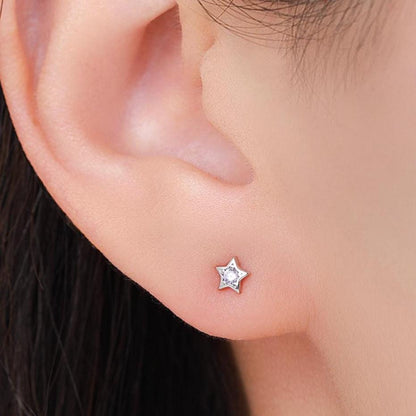 Tiny Amethyst Purple CZ Star Stud Earrings in Sterling Silver, Silver or Gold, Purple Crystal Star Earrings, Stacking Earrings