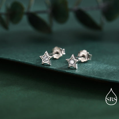 Tiny CZ Star Stud Earrings in Sterling Silver, Silver or Gold, Crystal Star Earrings, Stacking Earrings