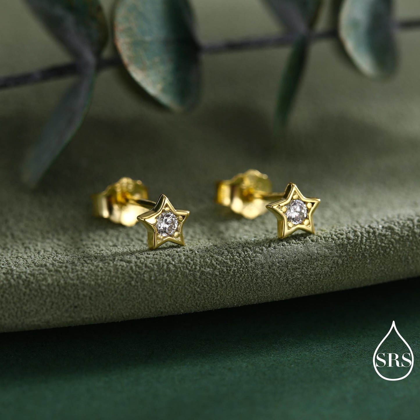 Tiny CZ Star Stud Earrings in Sterling Silver, Silver or Gold, Crystal Star Earrings, Stacking Earrings