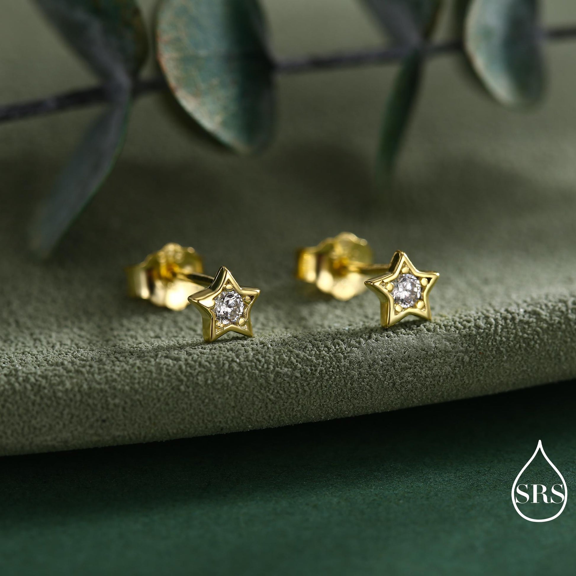 Tiny CZ Star Stud Earrings in Sterling Silver, Silver or Gold, Crystal Star Earrings, Stacking Earrings