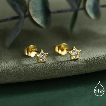 Tiny CZ Star Stud Earrings in Sterling Silver, Silver or Gold, Crystal Star Earrings, Stacking Earrings