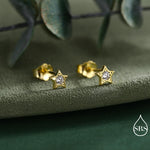Tiny CZ Star Stud Earrings in Sterling Silver, Silver or Gold, Crystal Star Earrings, Stacking Earrings