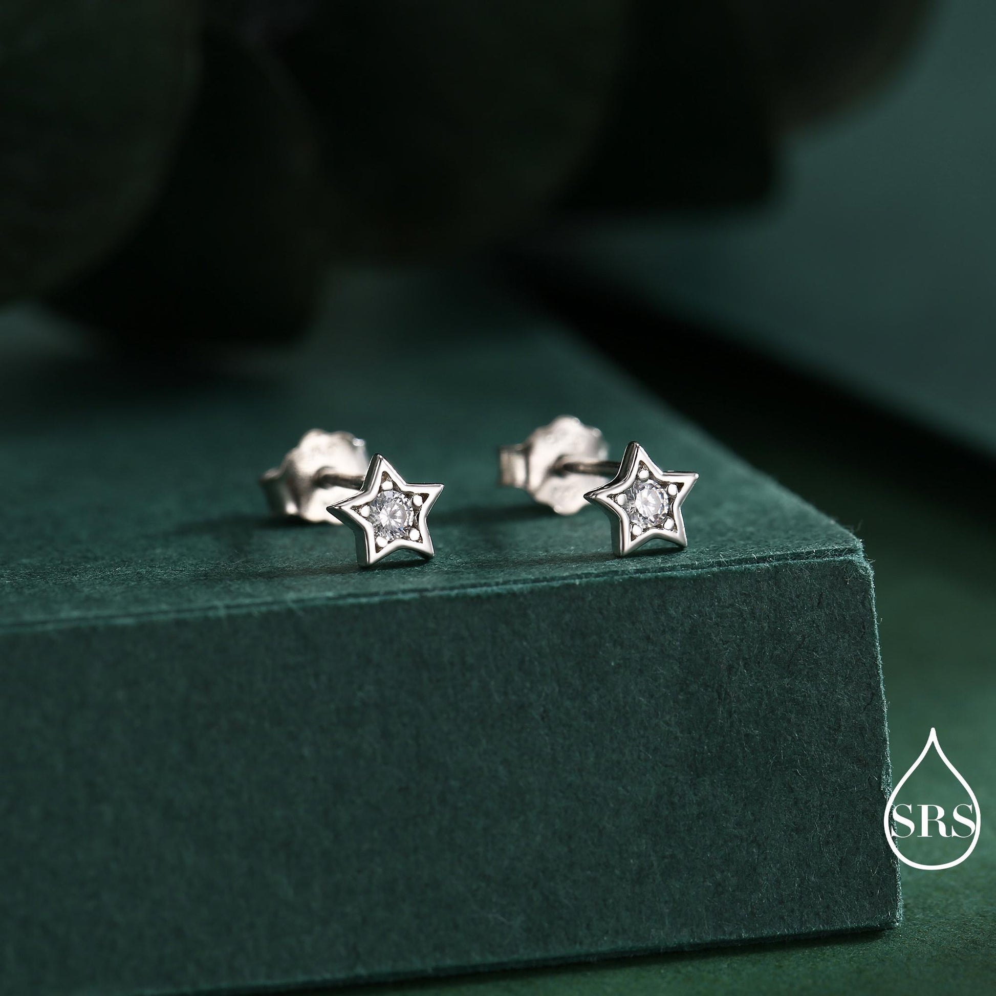 Tiny CZ Star Stud Earrings in Sterling Silver, Silver or Gold, Crystal Star Earrings, Stacking Earrings