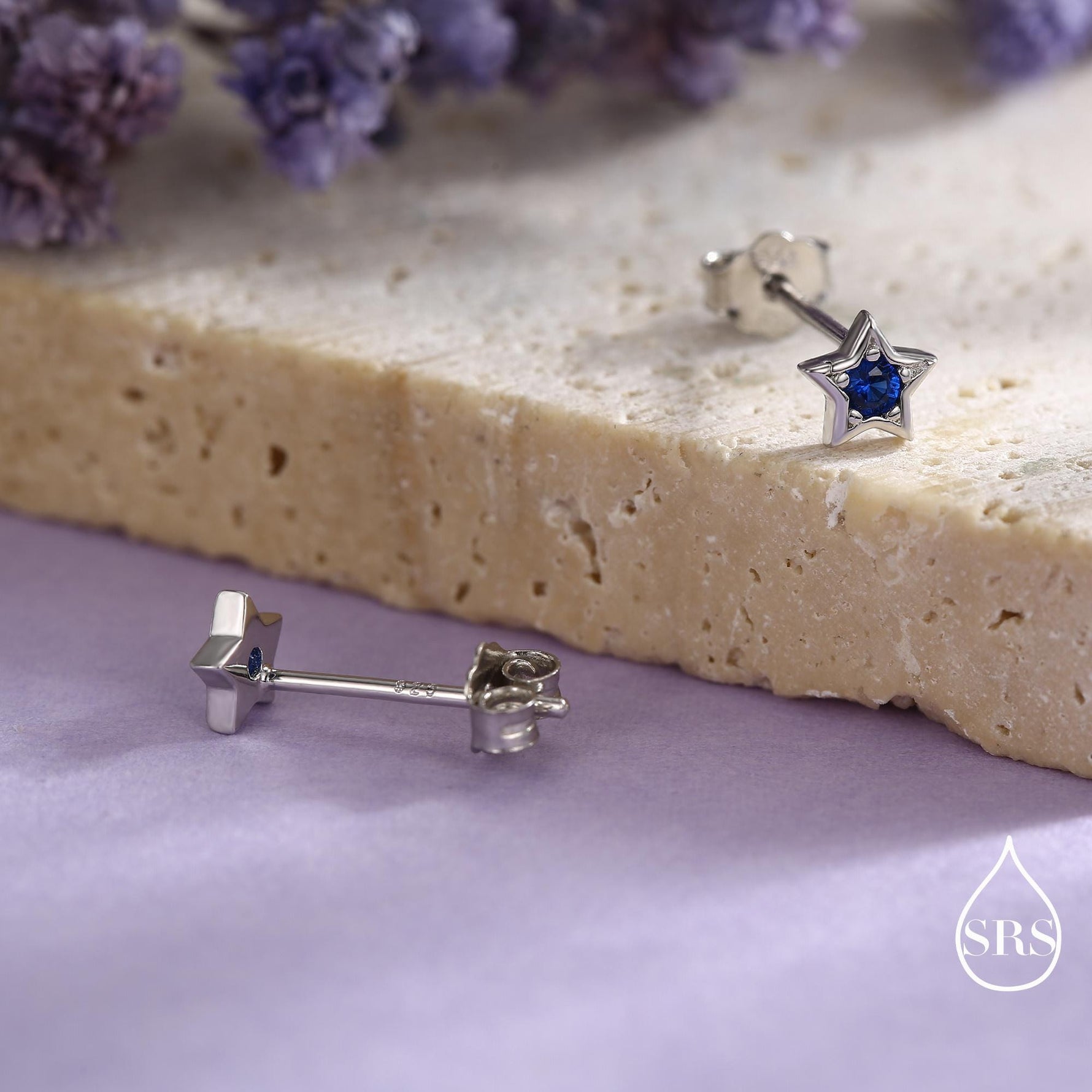 Tiny Sapphire Blue CZ Star Stud Earrings in Sterling Silver, Silver or Gold, Blue Crystal Star Earrings, Stacking Earrings