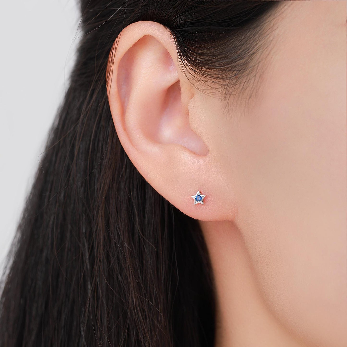 Tiny Sapphire Blue CZ Star Stud Earrings in Sterling Silver, Silver or Gold, Blue Crystal Star Earrings, Stacking Earrings