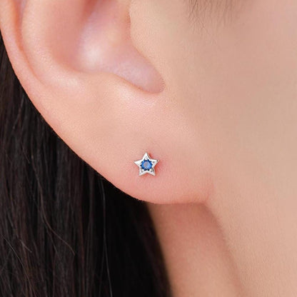 Tiny Sapphire Blue CZ Star Stud Earrings in Sterling Silver, Silver or Gold, Blue Crystal Star Earrings, Stacking Earrings
