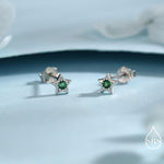 Tiny Emerald Green CZ Star Stud Earrings in Sterling Silver, Silver or Gold, Green Crystal Star Earrings, Stacking Earrings