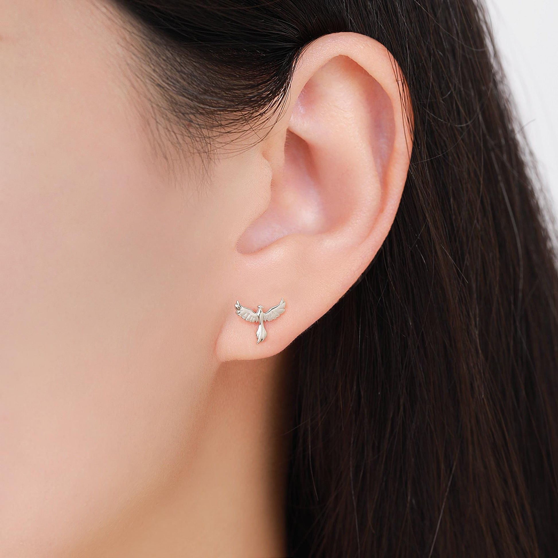 Mismatched Dragon and Phoenix Screw Back /Internally Threaded Flat Back /Stud Earrings in Sterling Silver, Silver, Gold, Rose Gold