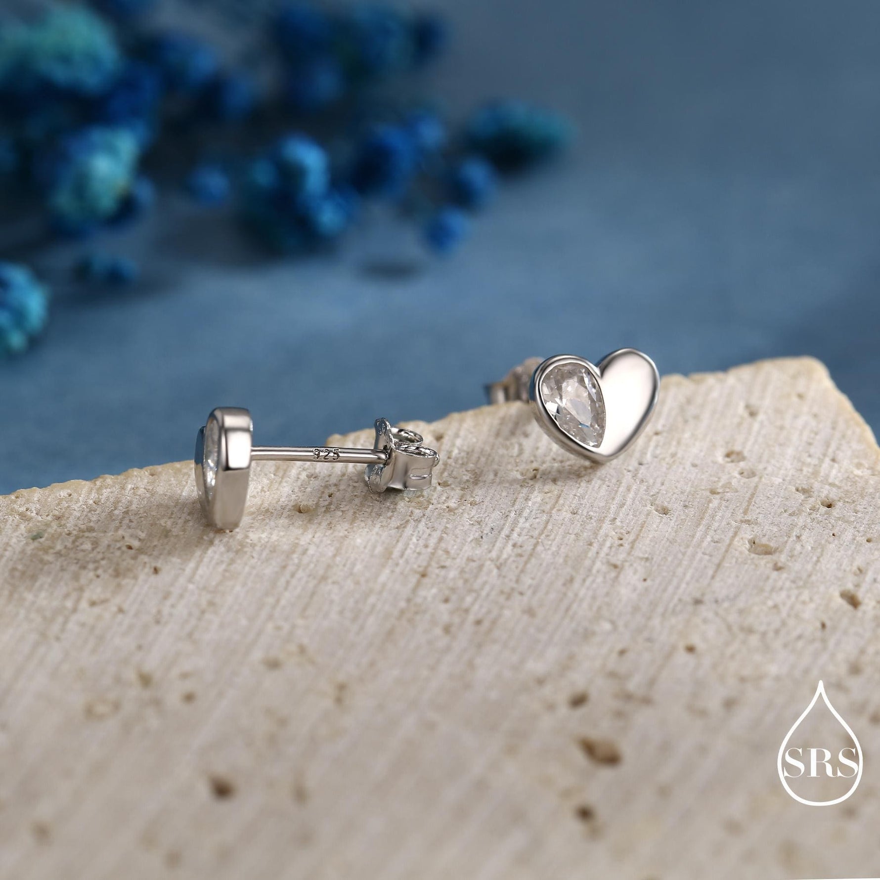 Sterling Silver CZ Heart Stud Earrings, Available in 4 Colour, Silver or Gold, CZ Heart Earrings, Dainty Heart Earrings