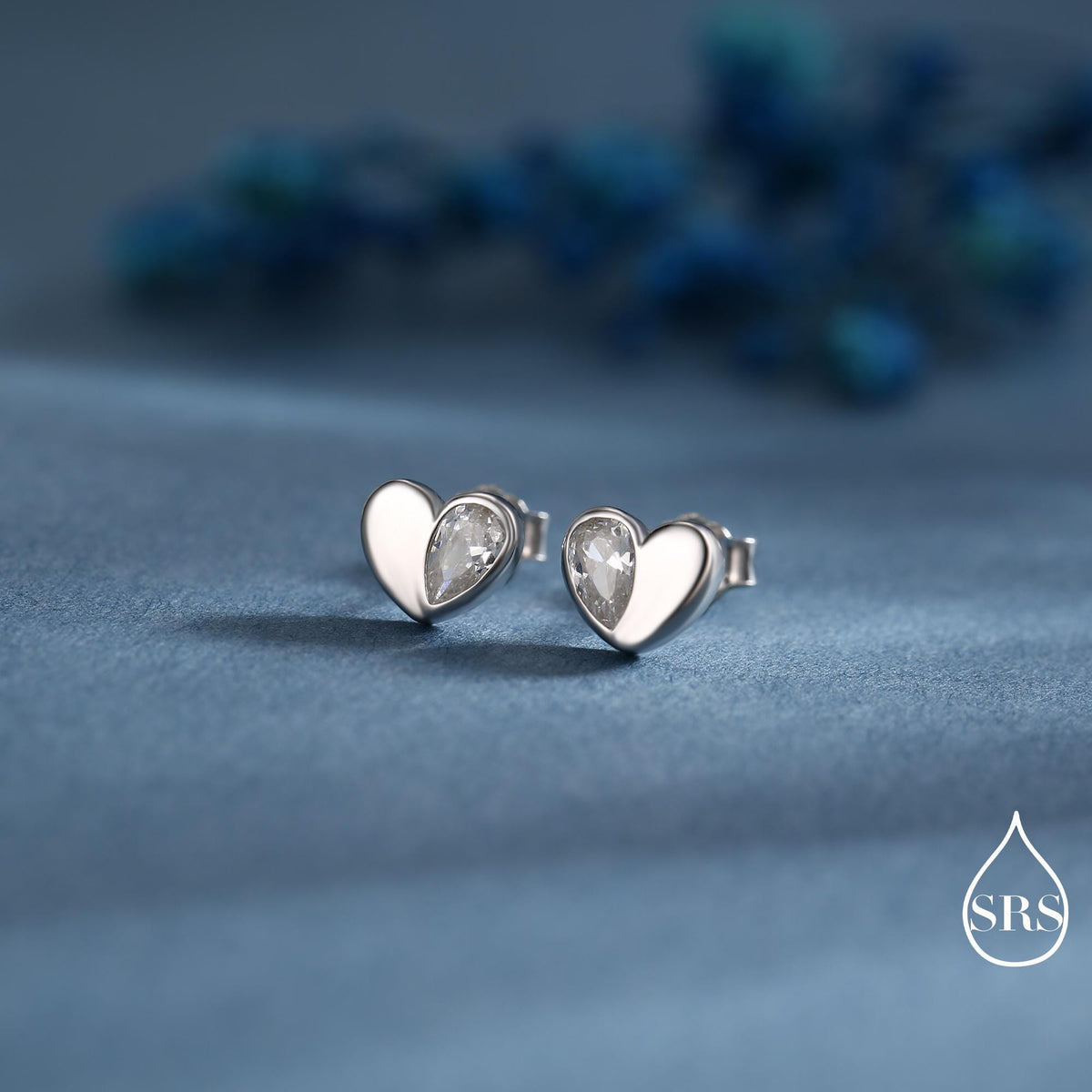 Sterling Silver CZ Heart Stud Earrings, Available in 4 Colour, Silver or Gold, CZ Heart Earrings, Dainty Heart Earrings