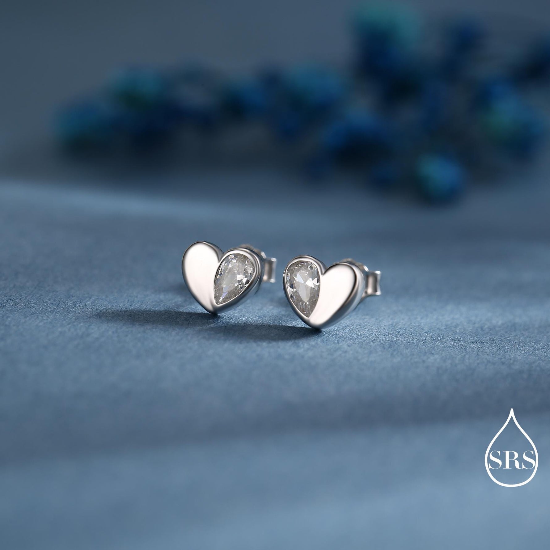 Sterling Silver CZ Heart Stud Earrings, Available in 4 Colour, Silver or Gold, CZ Heart Earrings, Dainty Heart Earrings