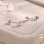 Moonstone Stud Earrings in Sterling Silver, Six Prong Lab Moonstone Stud, Aurora Stone Stud Earrings, 3mm Aurora Crystal Dot Earrings
