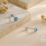 Sterling Silver Turquoise Stud Earrings, 3 or 4mm, Blue or Green Turquoise Gemstone, Bezel, Minimalist December Birthstone