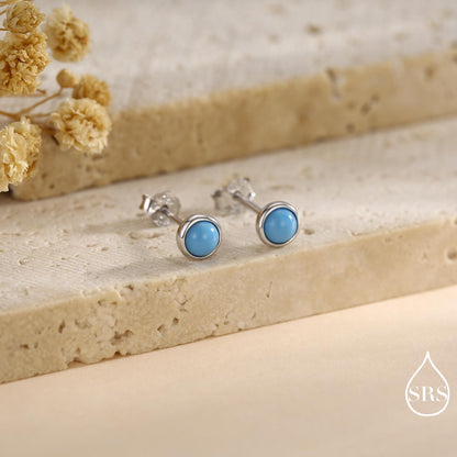 Sterling Silver Turquoise Stud Earrings, 3 or 4mm, Blue or Green Turquoise Gemstone, Bezel, Minimalist December Birthstone