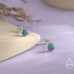 Sterling Silver Turquoise Stud Earrings, 3 or 4mm, Blue or Green Turquoise Gemstone, Bezel, Minimalist December Birthstone