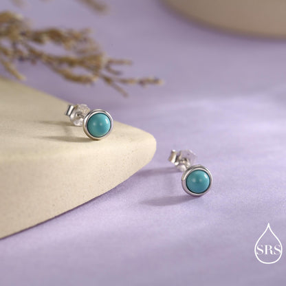 Sterling Silver Turquoise Stud Earrings, 3 or 4mm, Blue or Green Turquoise Gemstone, Bezel, Minimalist December Birthstone