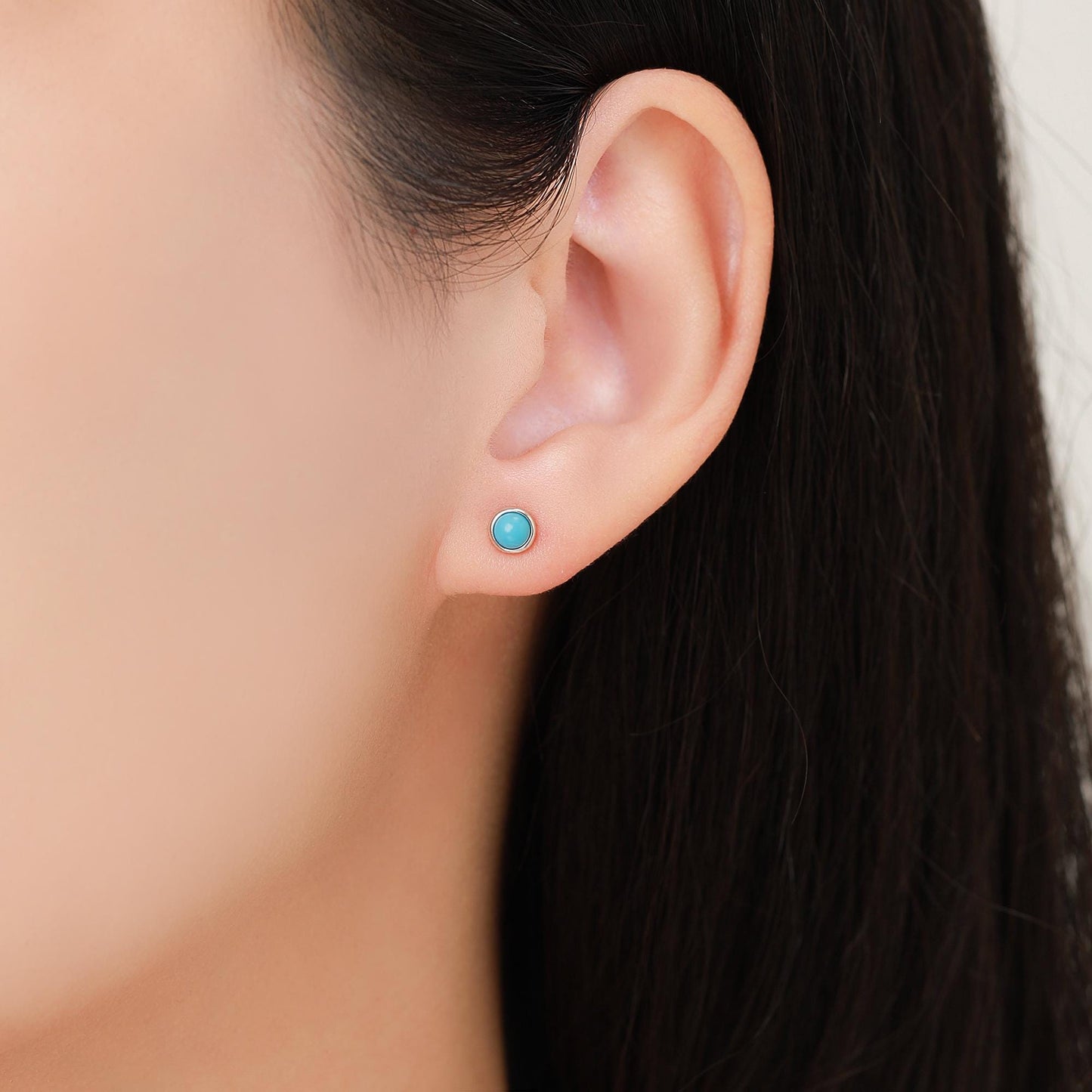 Sterling Silver Turquoise Stud Earrings, 3 or 4mm, Blue or Green Turquoise Gemstone, Bezel, Minimalist December Birthstone