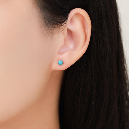 Sterling Silver Turquoise Stud Earrings, 3 or 4mm, Blue or Green Turquoise Gemstone, Bezel, Minimalist December Birthstone