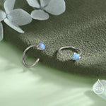 Minimalist Opal Huggie Hoop Threader Earrings in Sterling Silver, 3mm Three Prong, Gold or Silver, Pull Through Open Hoops, Blue Opal C Hoop