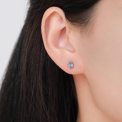 Genuine Topaz Crystal Stud Earrings in Sterling Silver, Natural Topaz Oval Crystal Earrings, March Birthstone