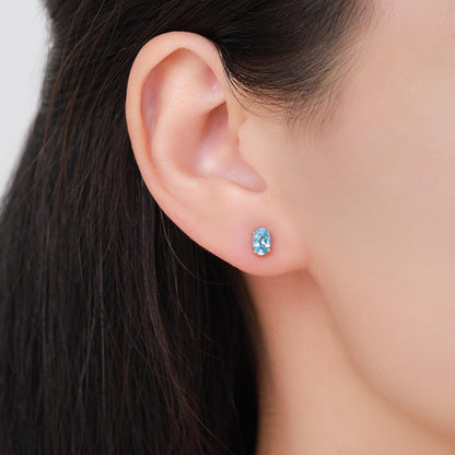 Genuine Topaz Crystal Stud Earrings in Sterling Silver, Natural Topaz Oval Crystal Earrings, March Birthstone