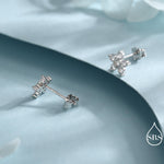 Very Sparkly Forget-me-not Flower Dainty Stud Earrings in Sterling Silver with CZ Crystals, Nature Inspired Design, Delicate and Pretty