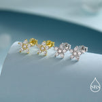 Very Sparkly Forget-me-not Flower Dainty Stud Earrings in Sterling Silver with CZ Crystals, Nature Inspired Design, Delicate and Pretty