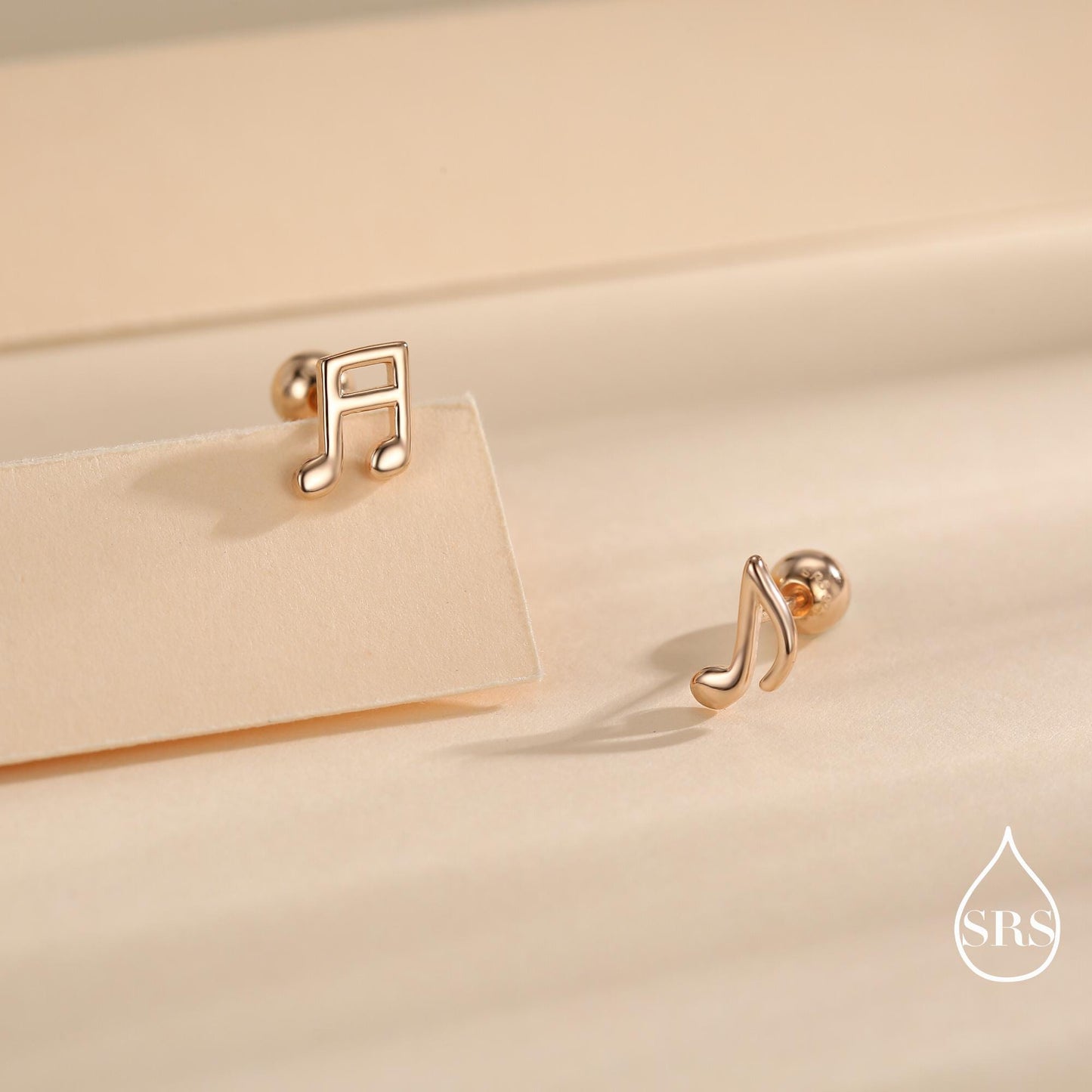 Internally Threaded Music Notes Flat Back Earrings in Sterling Silver, Mismatched Music Symbol Stud Earrings, Fun Earrings for Music Lover