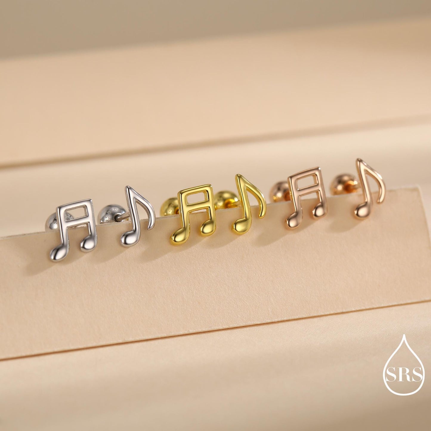 Internally Threaded Music Notes Flat Back Earrings in Sterling Silver, Mismatched Music Symbol Stud Earrings, Fun Earrings for Music Lover