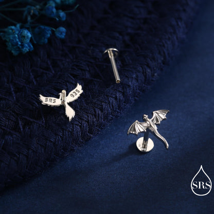 Mismatched Dragon and Phoenix Internally Threaded Flat Back/ Stud Earrings in Sterling Silver, Also Gold or Rose Gold Finish, Asymmetric