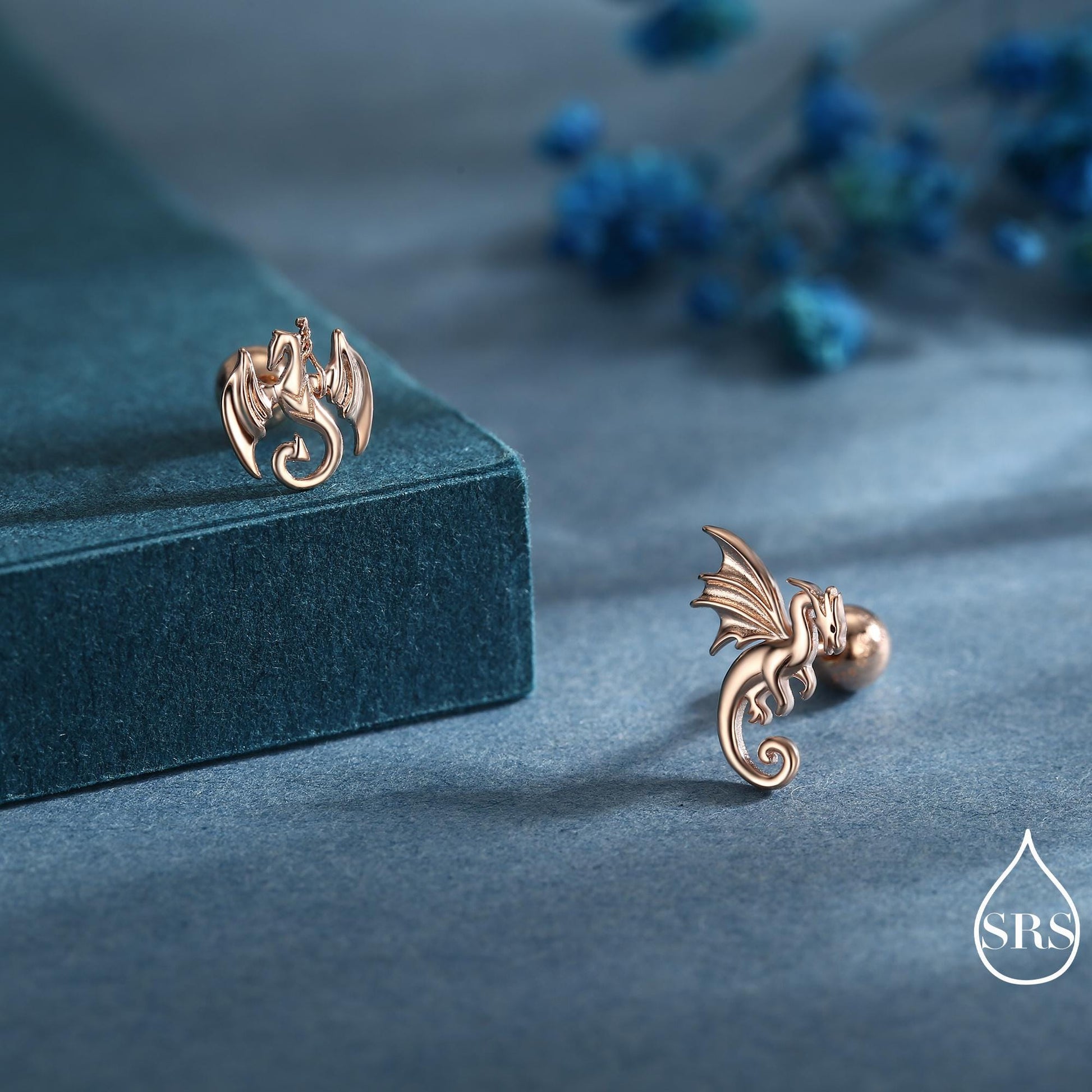 Mismatched Dragon Screw Back / Flat Back / Stud Earrings in Sterling Silver, Silver or Gold Finish, Asymmetric Dragon Stud Earrings