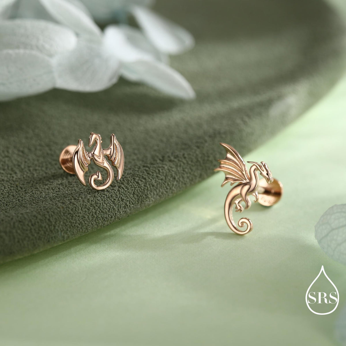 Mismatched Dragon 16G Flat Back in Sterling Silver